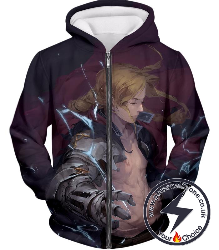 Fullmetal Alchemist High Definition Fan Art State Alchemist Edward Elrich Cool Poster Zip Up Hoodie